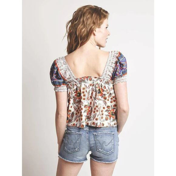 Joie Cleona Puff Sleeve Boho Peasant Prairie Cottage Floral Square Neck Top SML - Picture 11 of 11